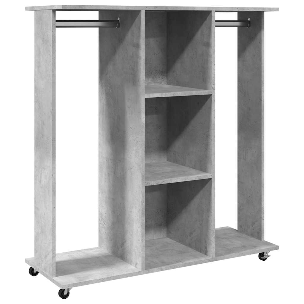 Ratastega riidekapp, betoonhall, 102 x 38 x 110 cm, tehispuit