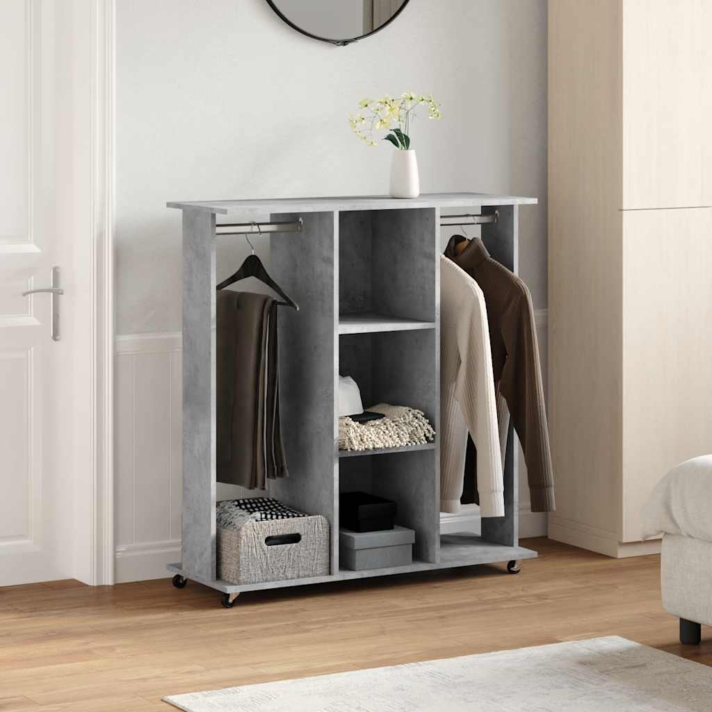 Ratastega riidekapp, betoonhall, 102 x 38 x 110 cm, tehispuit
