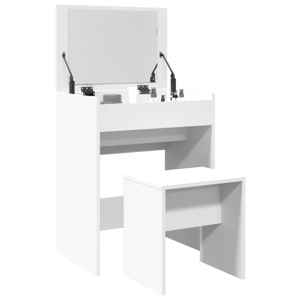 Tualettlaud taburetiga, valge, 60x40x113,5 cm