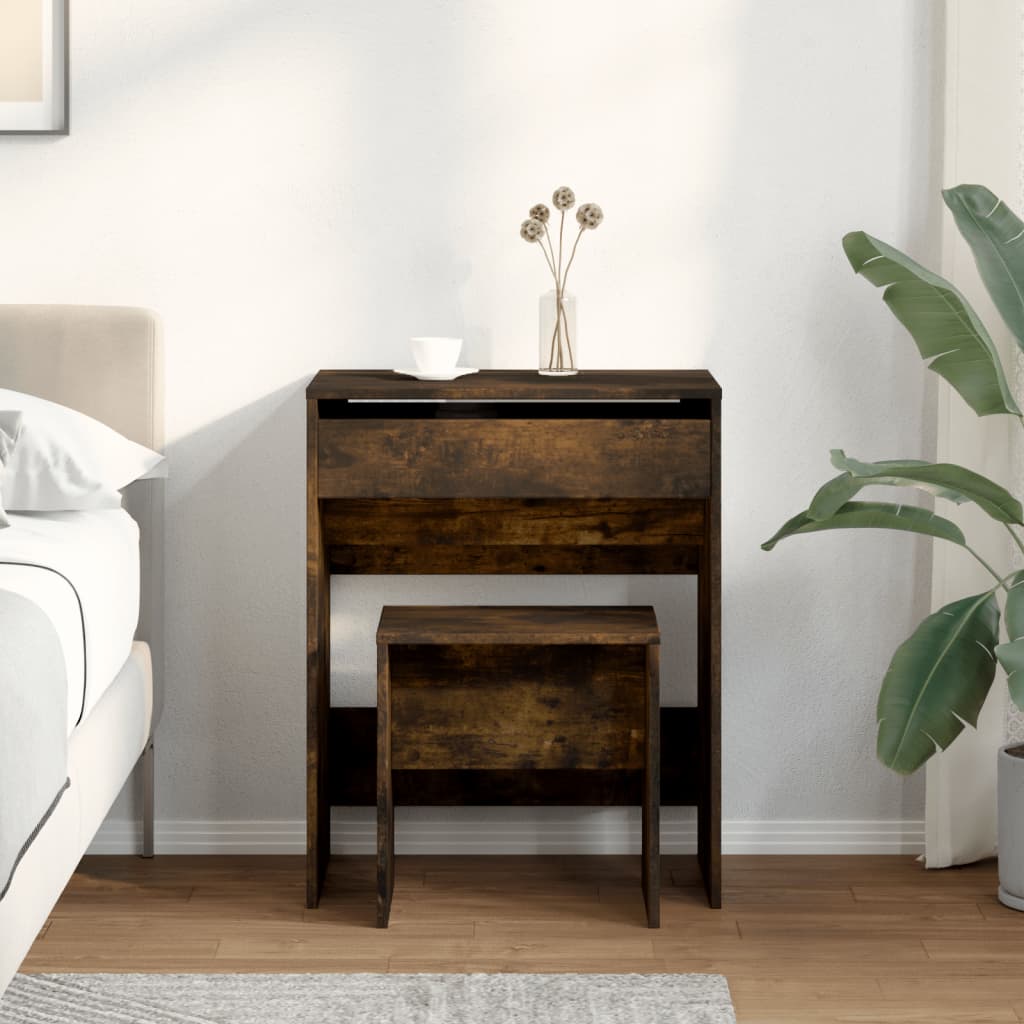 Tualettlaud taburetiga, suitsutatud tamm, 60x40x113,5 cm