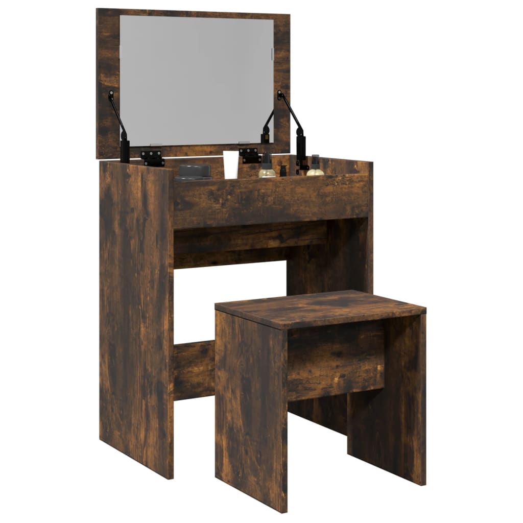 Tualettlaud taburetiga, suitsutatud tamm, 60x40x113,5 cm