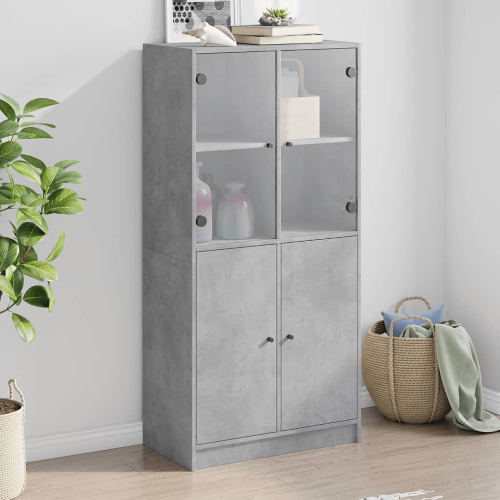 Kõrge kapp ustega, betoonhall, 68x37x142 cm, tehispuit