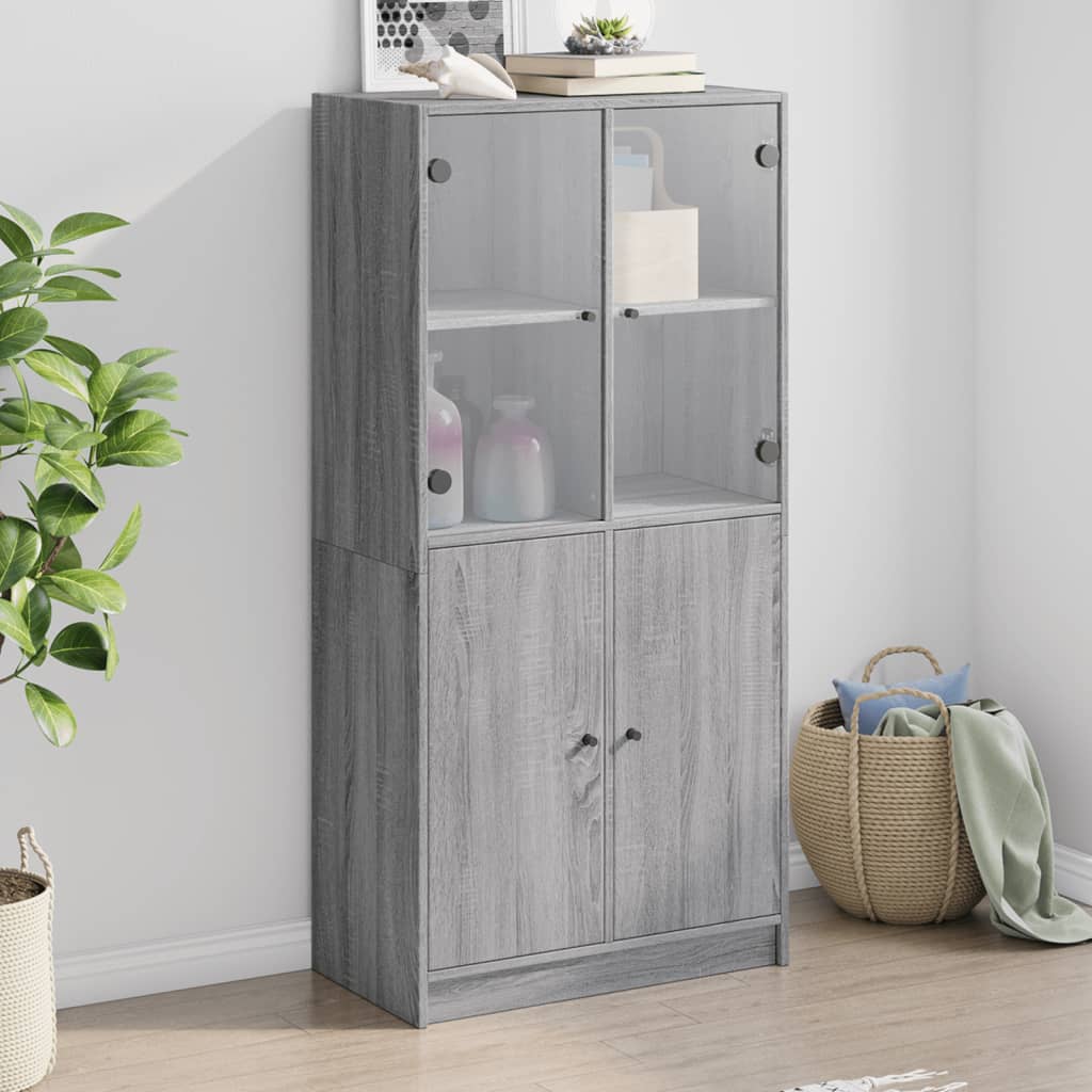 Kõrge kapp ustega, hall Sonoma tamm, 68x37x142 cm, tehispuit