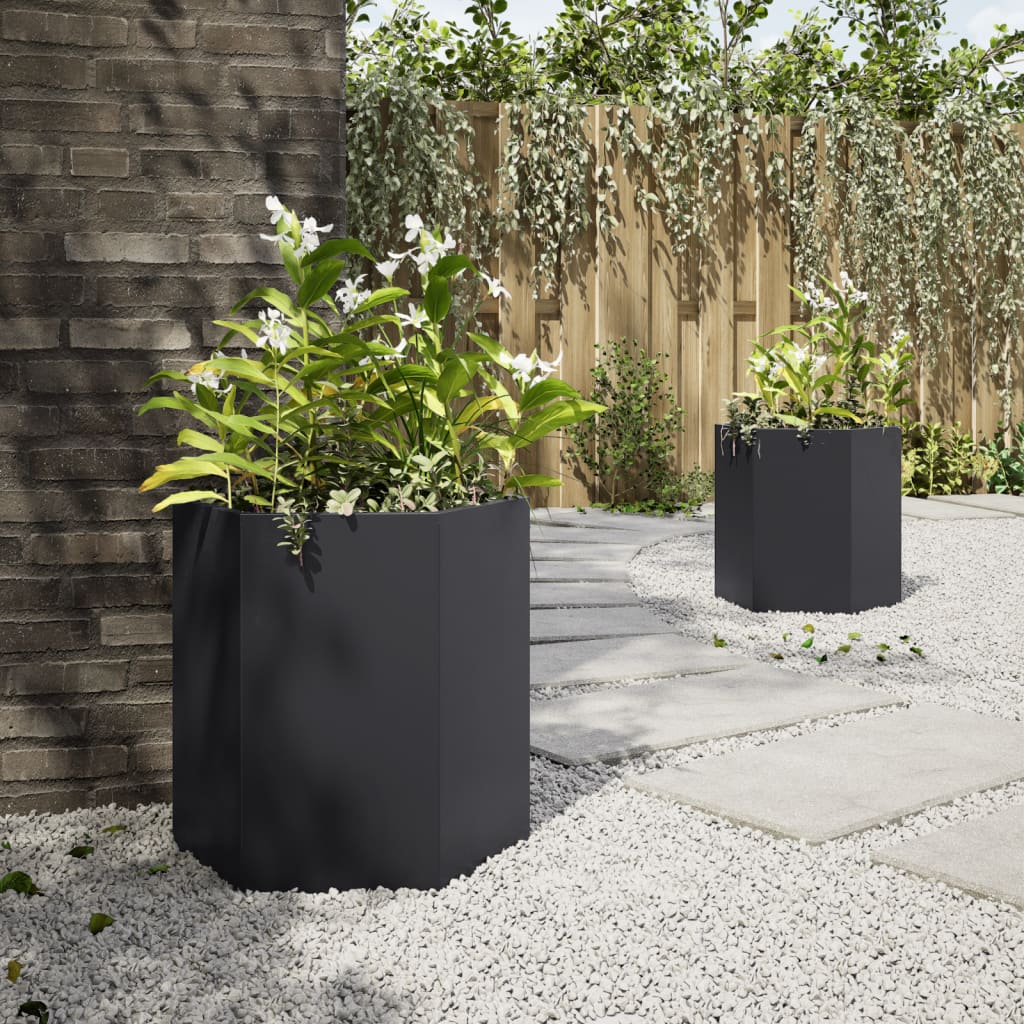 Aia taimekastid 2 tk, must, kuusnurkne, 46x40x45 cm, teras