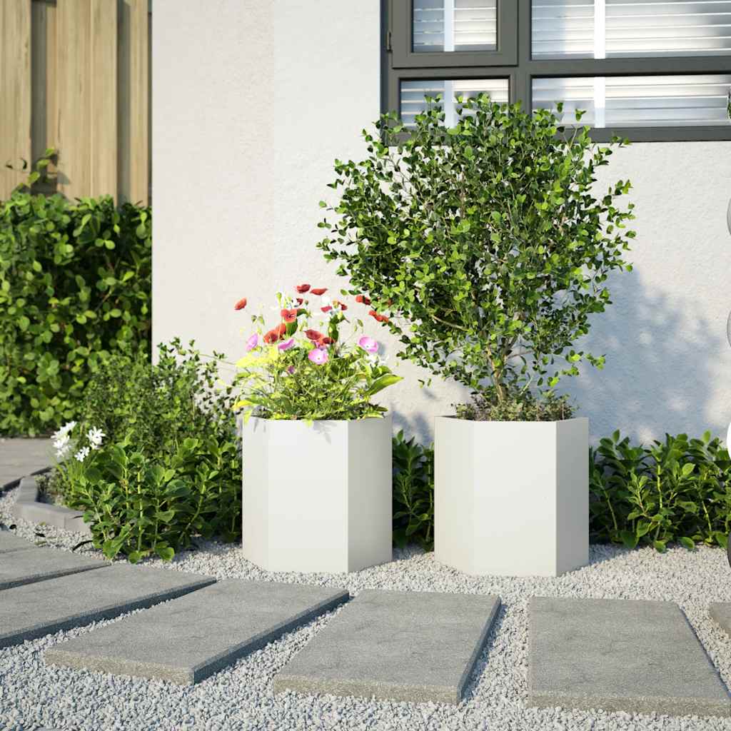 Aia taimekastid 2 tk, valge, kuusnurkne, 46x40x45 cm, teras