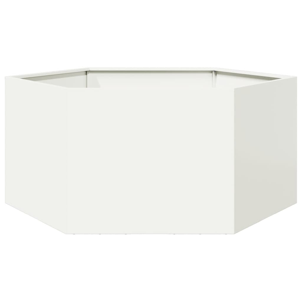 Kuusnurkne aia taimekast, valge, 104 x 90 x 45 cm, teras