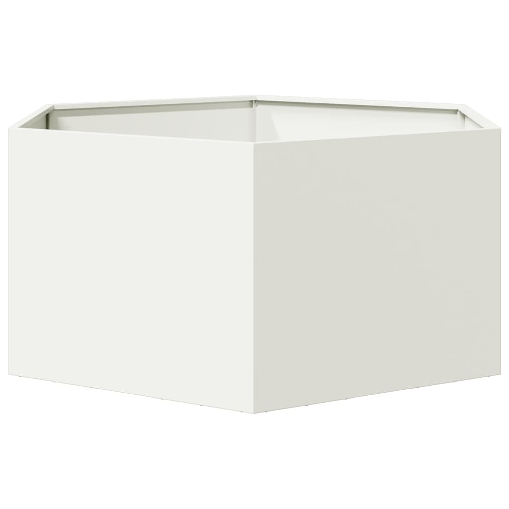 Kuusnurkne aia taimekast, valge, 104 x 90 x 45 cm, teras