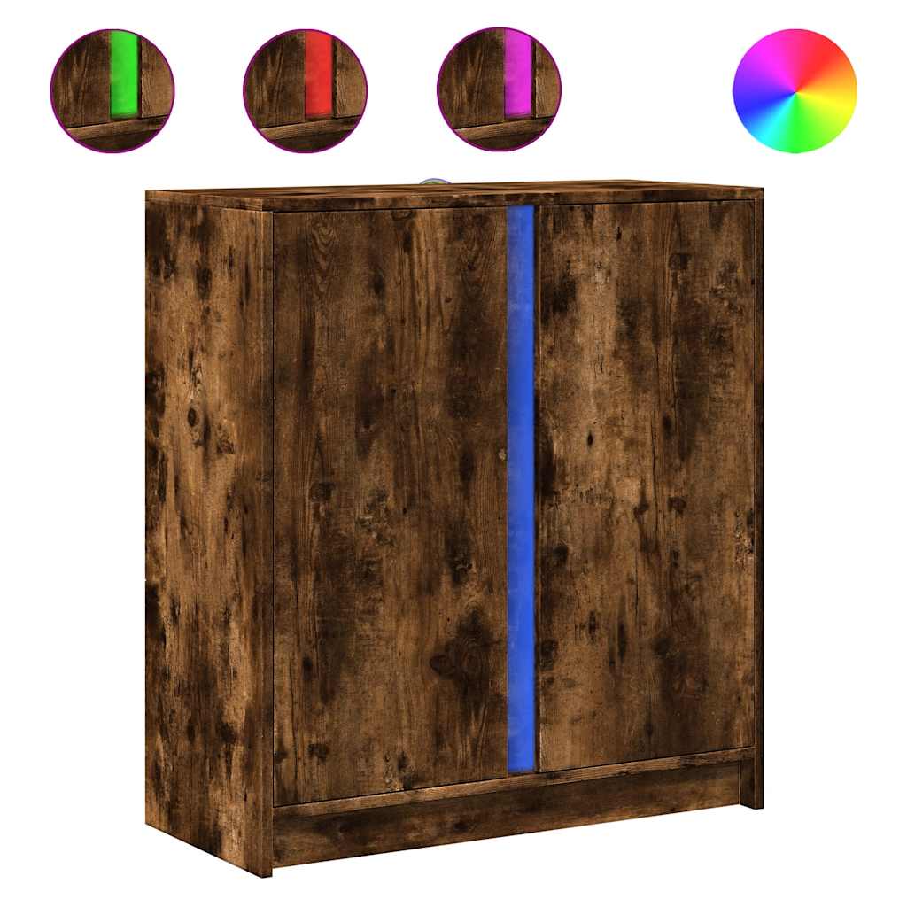 Puhvetkapp LED-tulega, suitsutatud tamm, 77x34x85 cm tehispuit