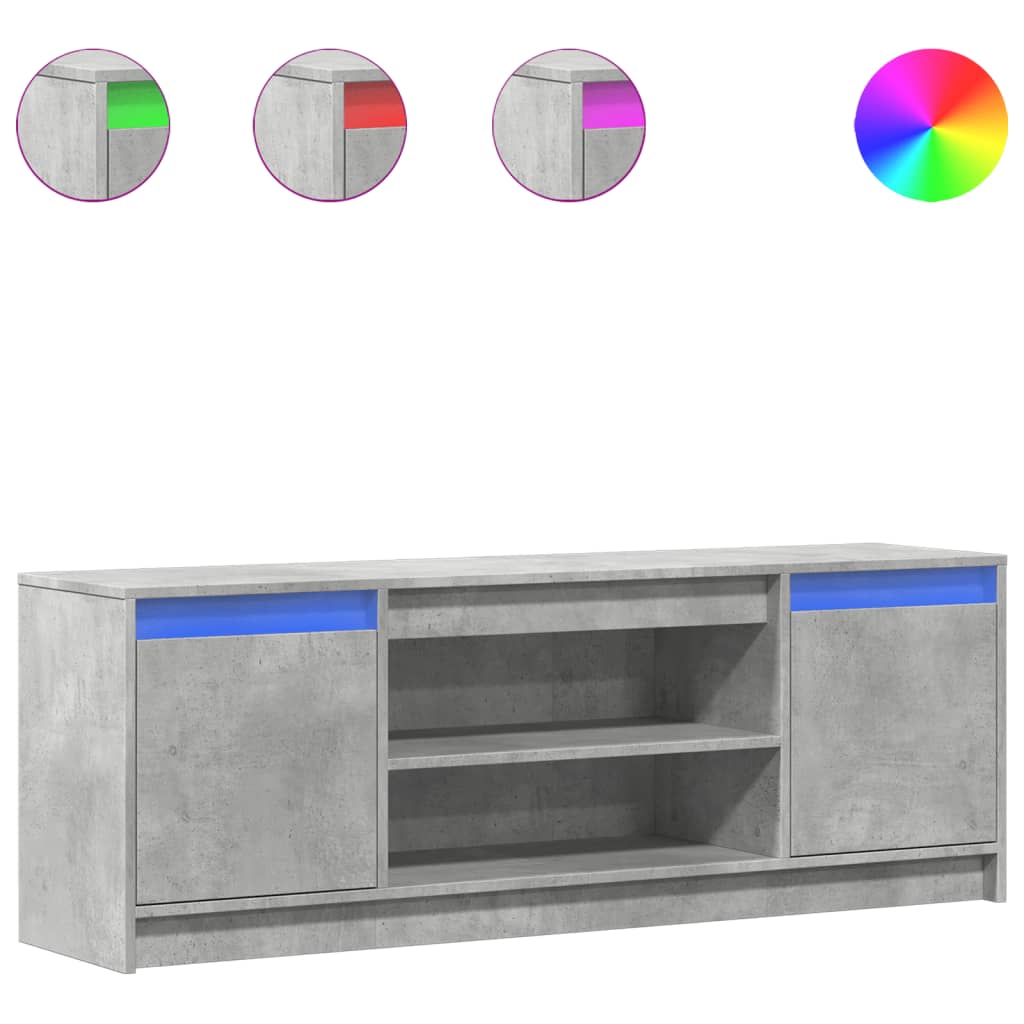 Telerikapp LED-tuledega, betoonhall, 139,5x34x50 cm, tehispuit