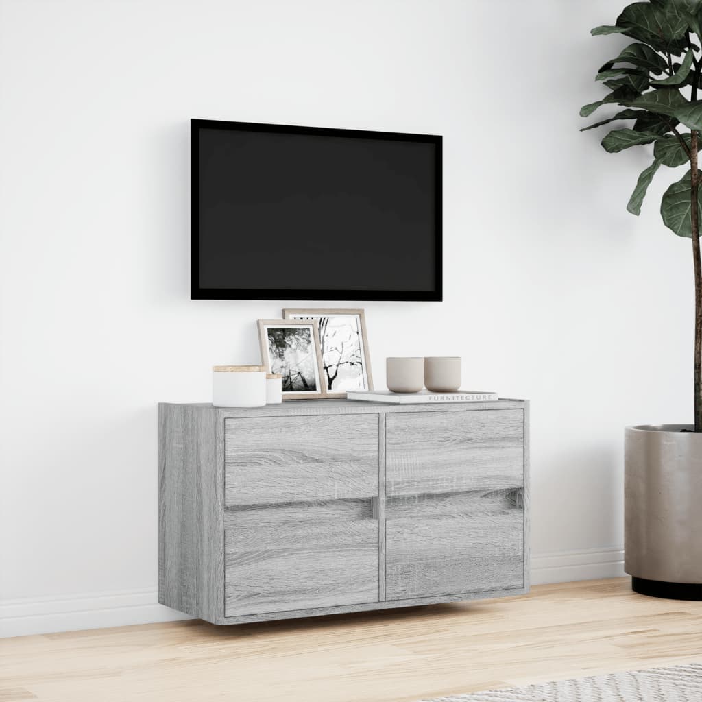 Teleri seinakapp LED-tuledega, hall Sonoma tamm 80 x 31 x 45 cm