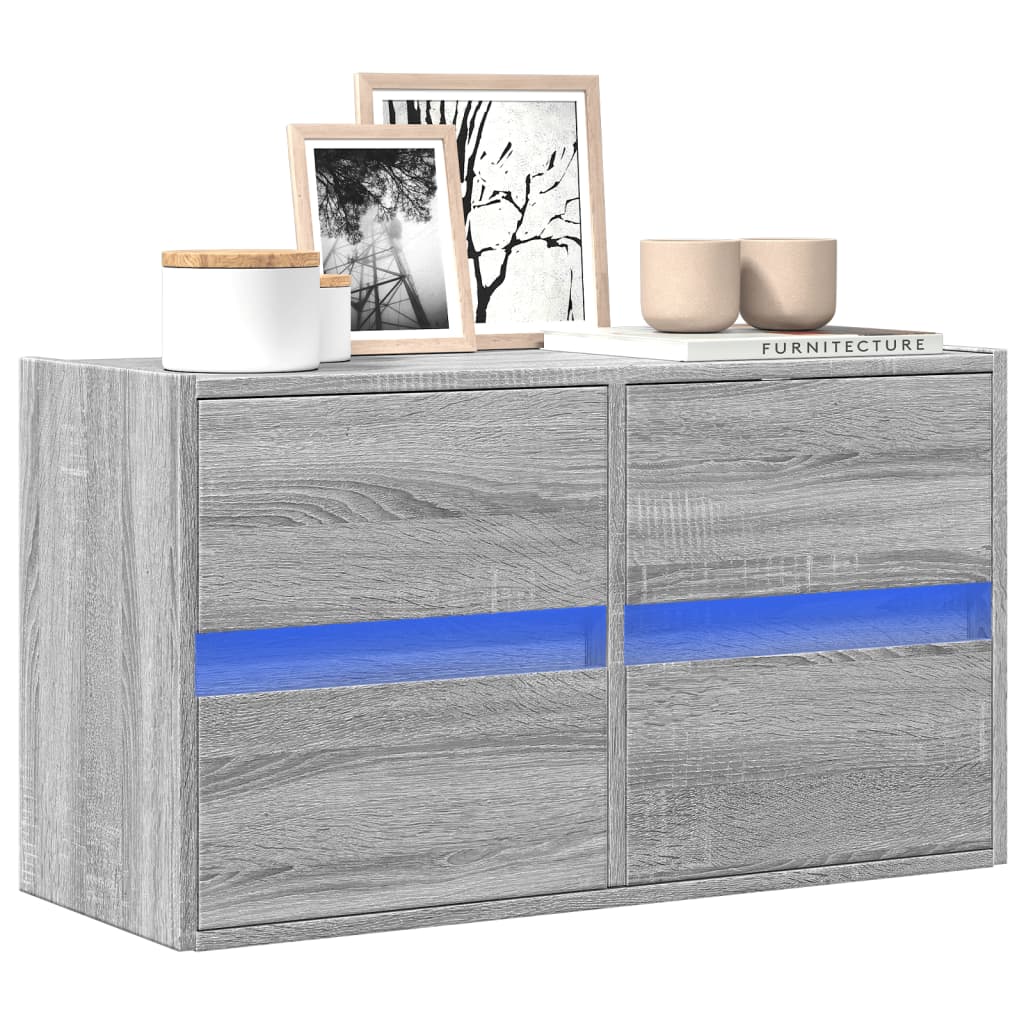 Teleri seinakapp LED-tuledega, hall Sonoma tamm 80 x 31 x 45 cm
