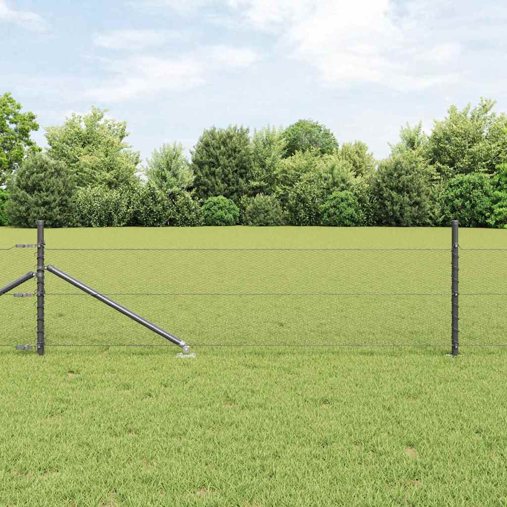 Kuusnurkne aed koos posti 100 x 0,8 m PVC-kaetud teras Hall