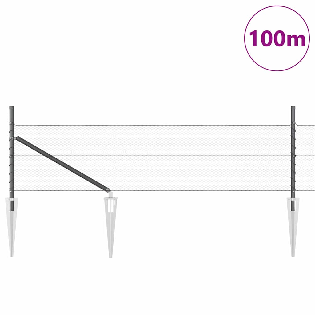 Kuusnurkne aed koos posti 100 x 0,8 m PVC-kaetud teras Hall