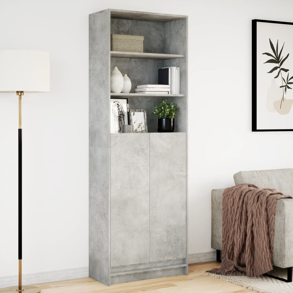 Kõrge kapp LEDiga, betoonhall, 69x32,5x200 cm, tehispuit