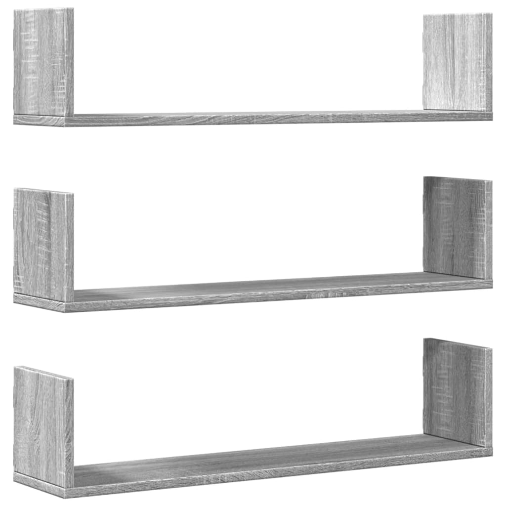 Seinariiulid 3 tk, hall Sonoma tamm, 80x18x18 cm, tehispuit