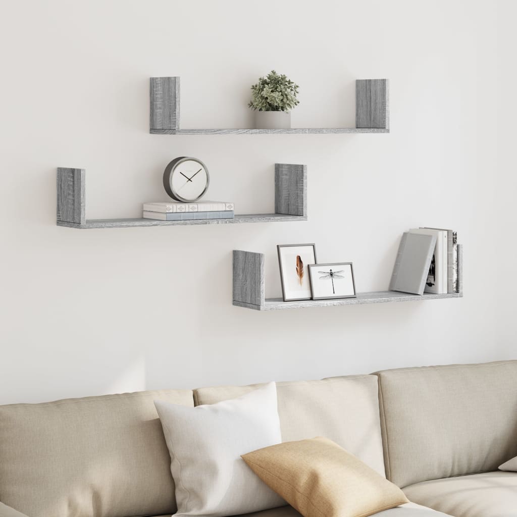 Seinariiulid 3 tk, hall Sonoma tamm, 80x18x18 cm, tehispuit