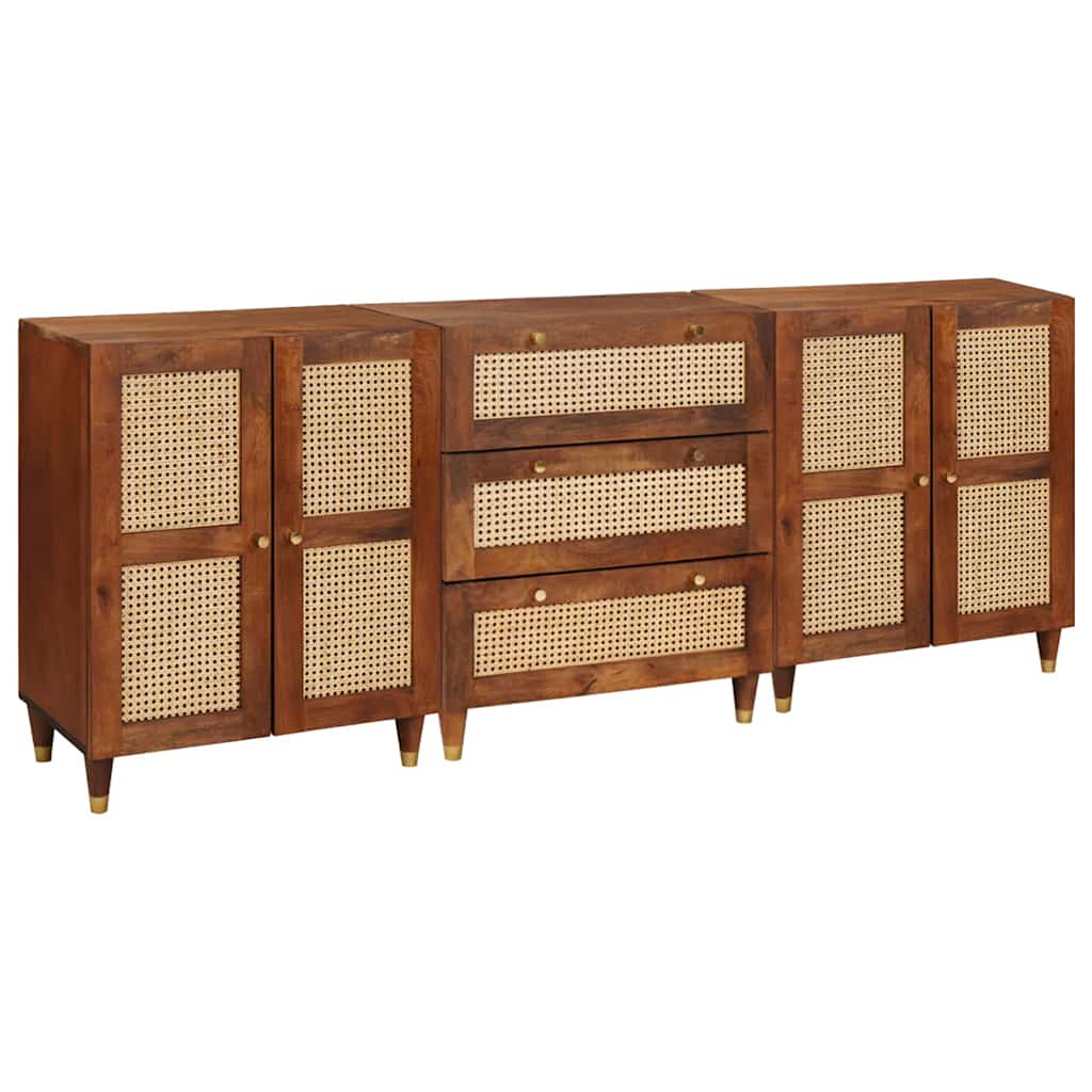 Kõrvalkapi komplekt 3 tk 180 x 33 x 75 cm Tugev mango puu Pruun