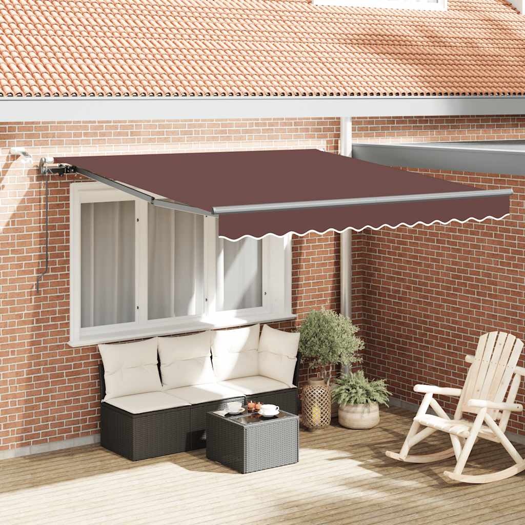 Automaatselt sissetõmmatav varikatus LEDiga, pruun, 300x250 cm