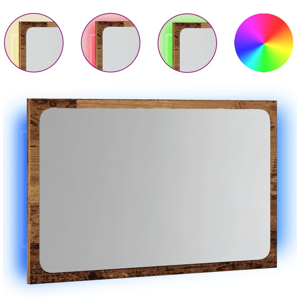 Vannitoapeegel LED valgusega vana puit 60x8,5x38 cm