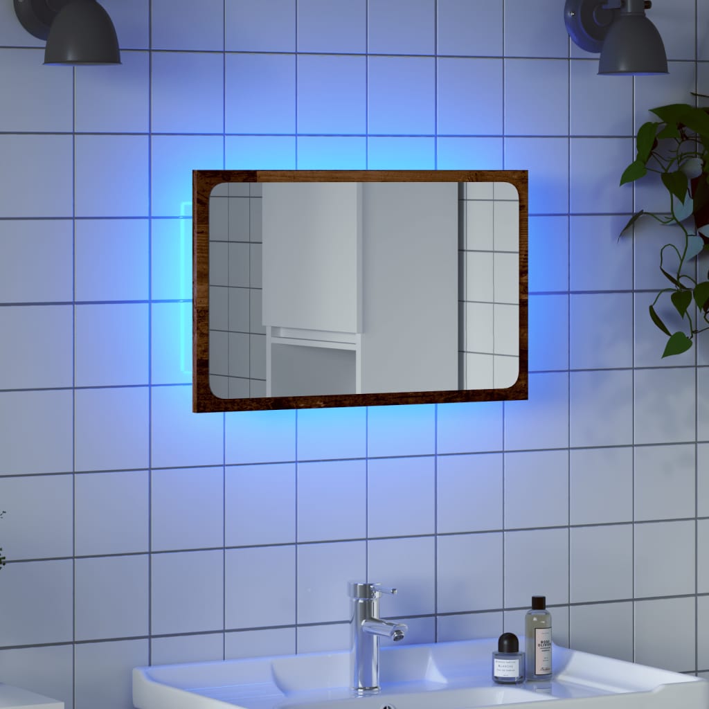 Vannitoapeegel LED valgusega vana puit 60x8,5x38 cm