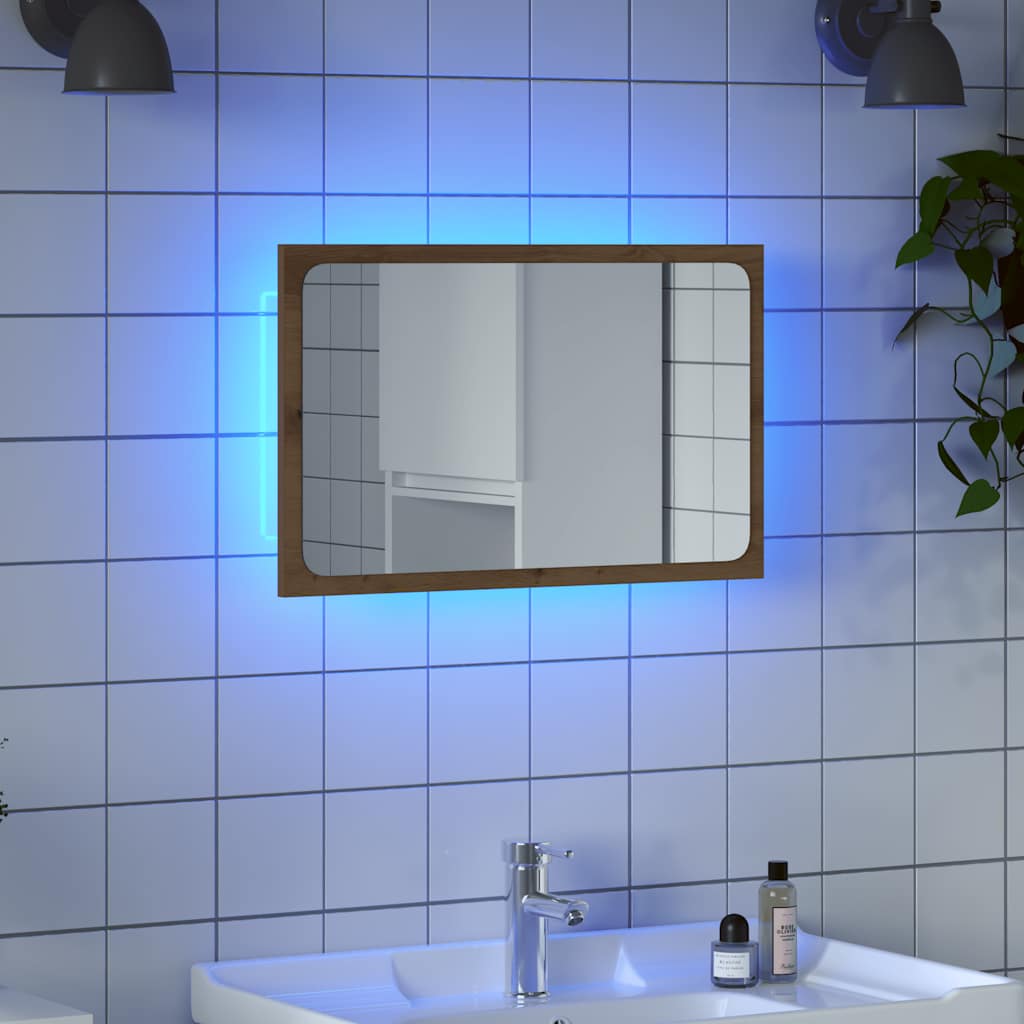 Vannitoapeegel LED valgusega käsitöötamm 60x8,5x38 cm