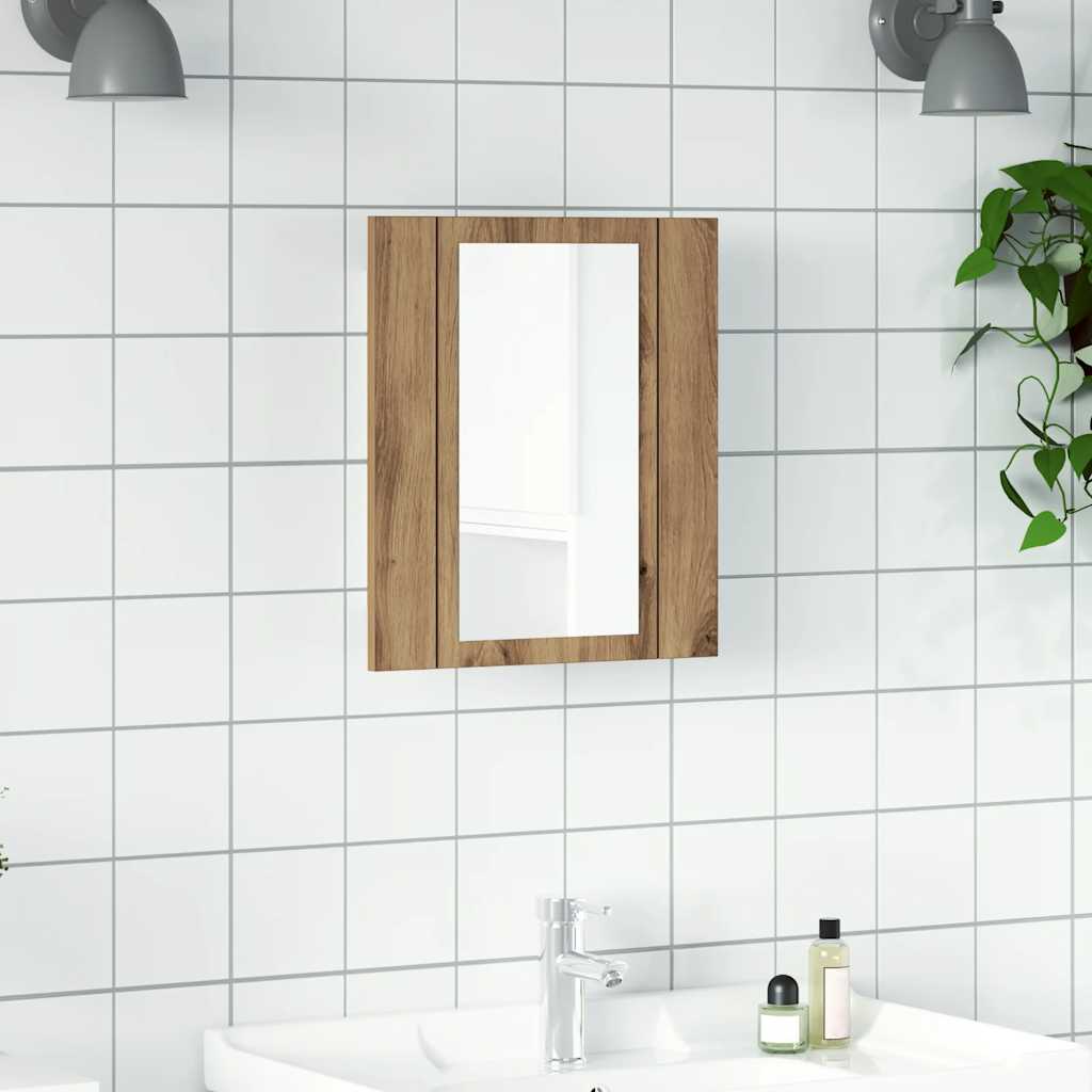 Vannitoa peegelkapp LEDiga, käsitöötamm, 40x12x45 cm, tehispuit