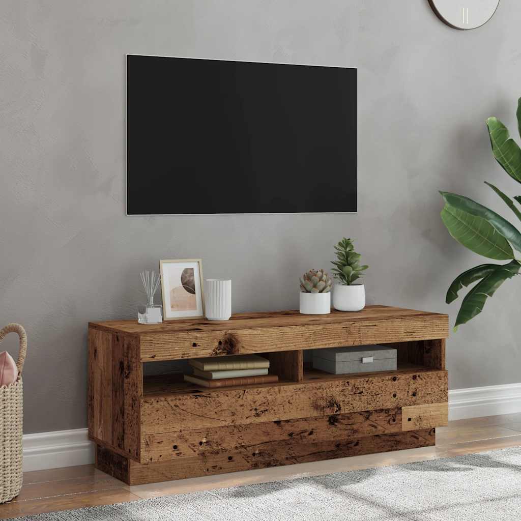 Telerikapp LED-tuledega Vana puit 100x35x40 cm insenerpuit