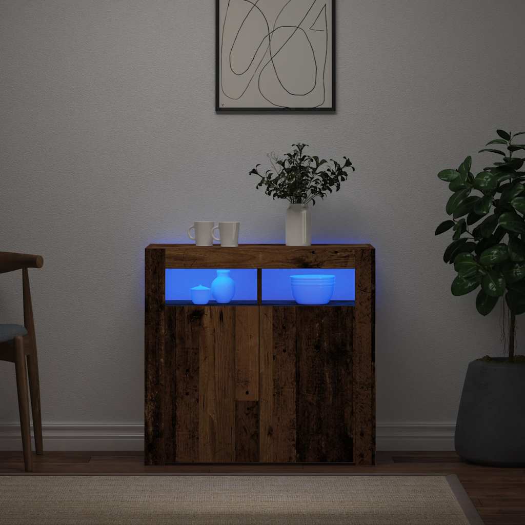 Puhvetkapp LED-tulega, vana puit, 80x35x75 cm, tehispuit