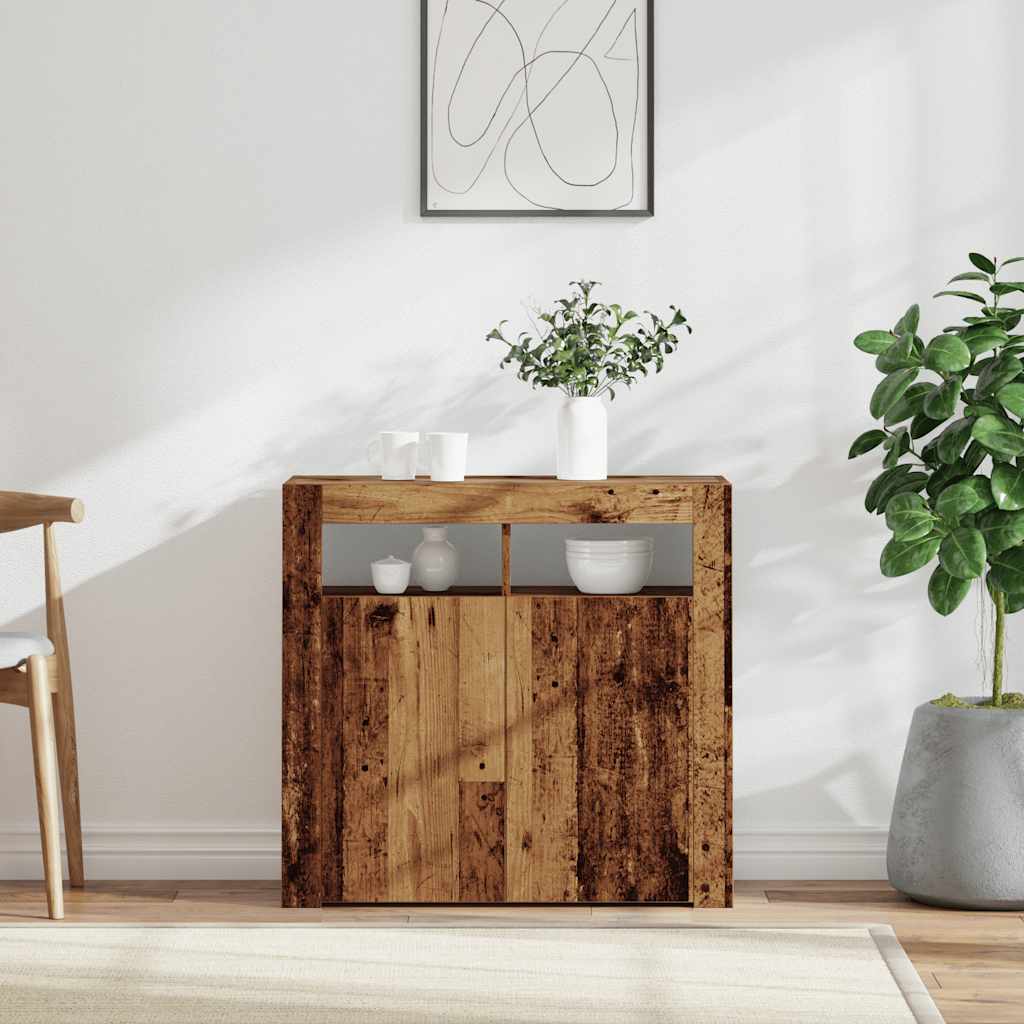Puhvetkapp LED-tulega, vana puit, 80x35x75 cm, tehispuit