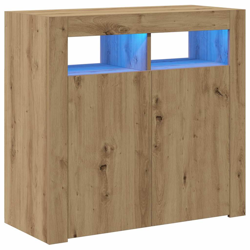 Puhvetkapp LED-tulega, käsitöötamm, 80x35x75 cm, tehispuit