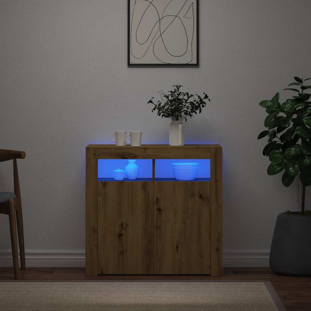 Puhvetkapp LED-tulega, käsitöötamm, 80x35x75 cm, tehispuit