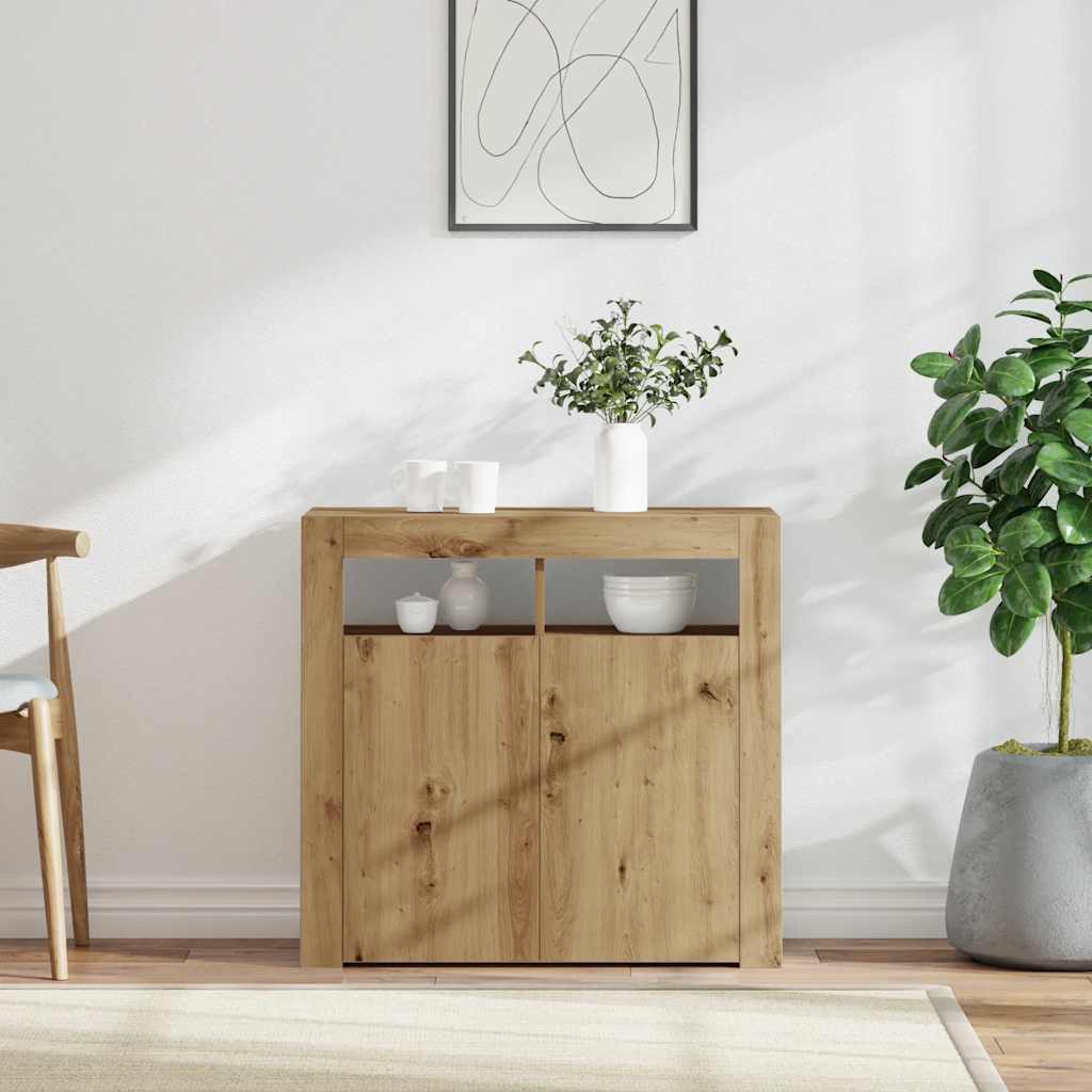 Puhvetkapp LED-tulega, käsitöötamm, 80x35x75 cm, tehispuit