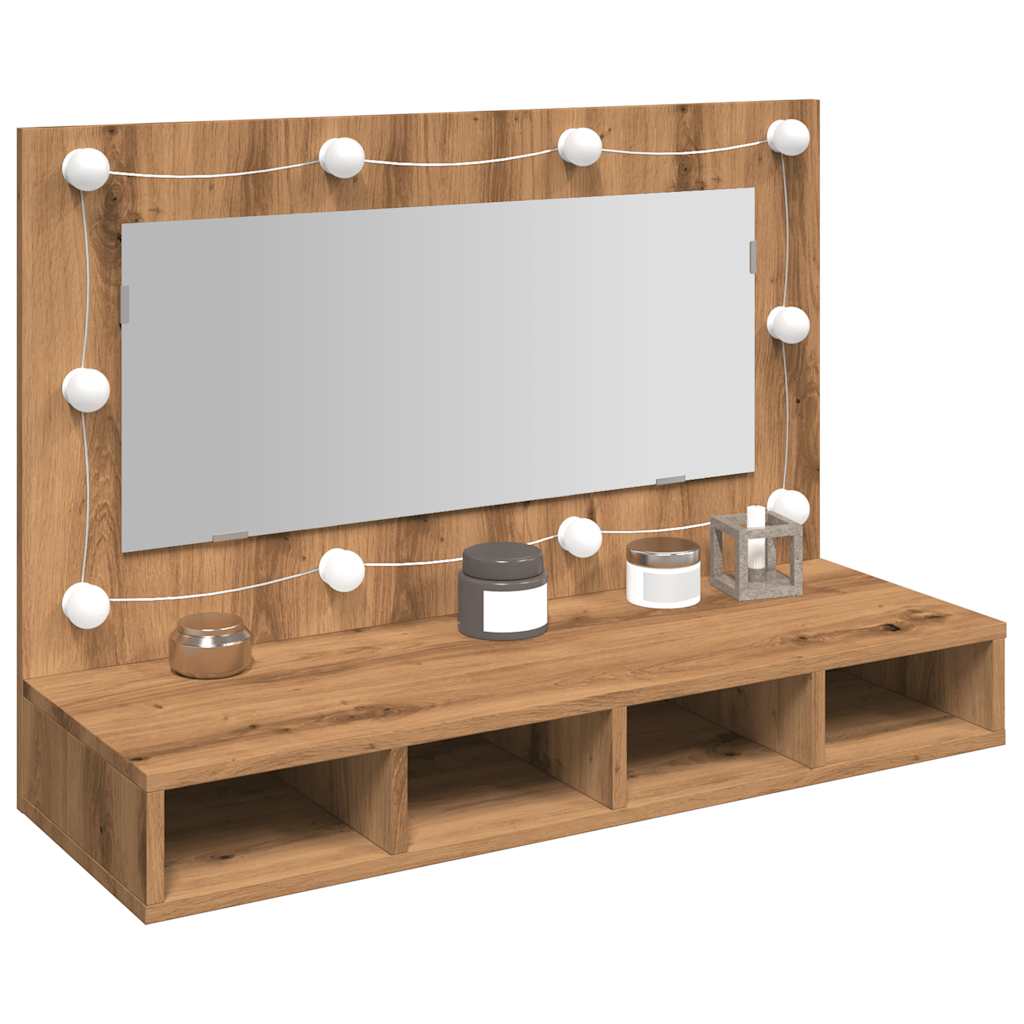 Peegelkapp LED-valgustusega, käsitöötammepuidust, 90 x 31,5 x 62 cm