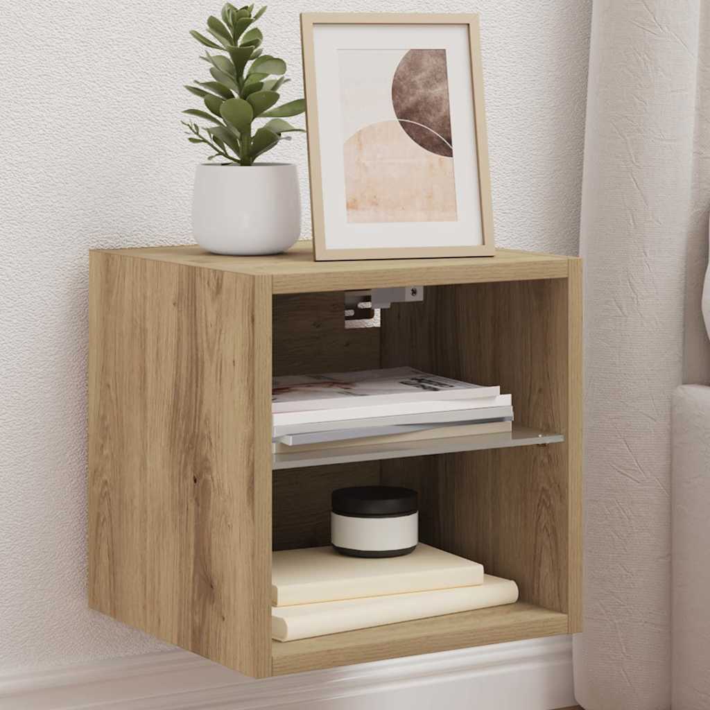 TV seinakapp LED-valgustitega Artisan tamm 30x28,5x30 cm