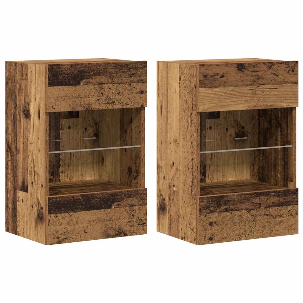 Seinakapid LED-tuledega teleri jaoks 2 tk Vana puit 40x30x60,5 cm