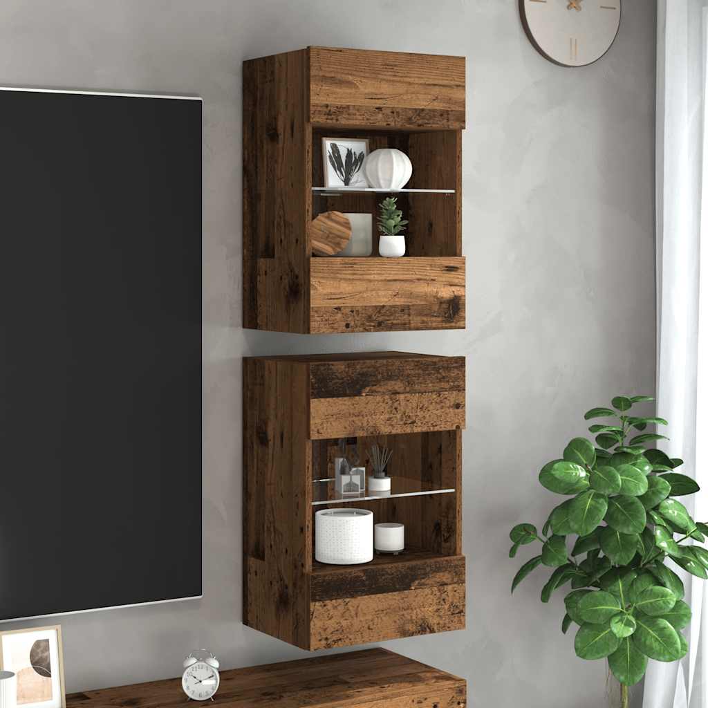 Seinakapid LED-tuledega teleri jaoks 2 tk Vana puit 40x30x60,5 cm
