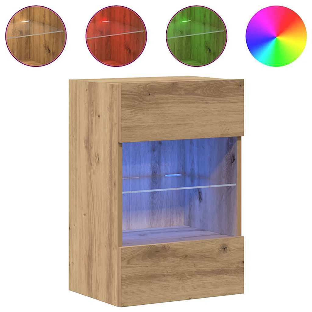 Seinakapid LED-tuledega teleri jaoks 2 tk Artisan Oak 40x30x60,5 cm