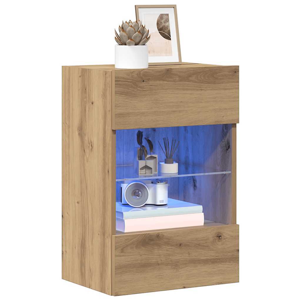 Seinakapid LED-tuledega teleri jaoks 2 tk Artisan Oak 40x30x60,5 cm
