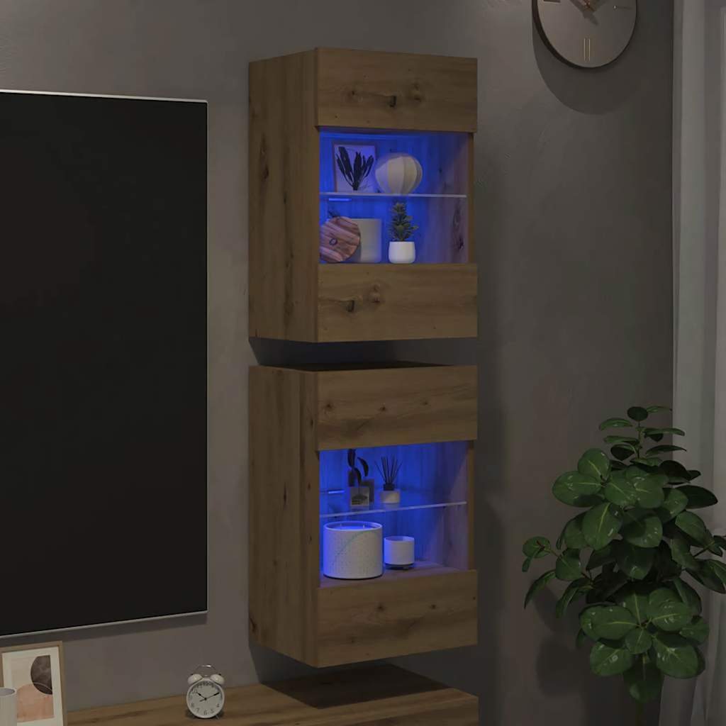 Seinakapid LED-tuledega teleri jaoks 2 tk Artisan Oak 40x30x60,5 cm