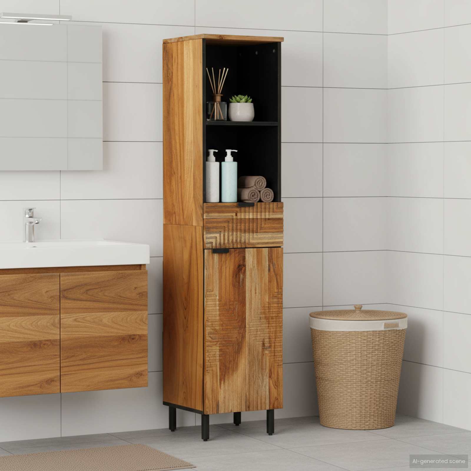 Vannitoa kapp Solid Acacia Wood 38 x 33 x 160 cm