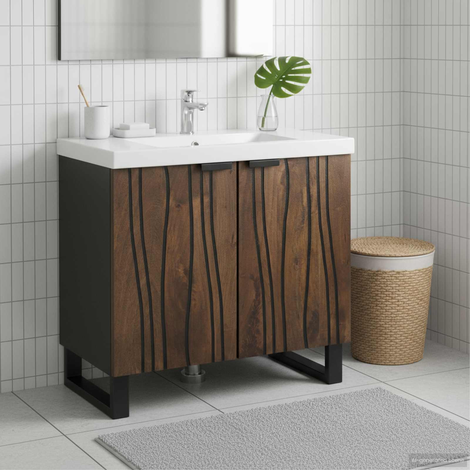 Vannitoa kraanikausi kapp Pähklipuit 62 x 33 x 58 cm Tehispuit