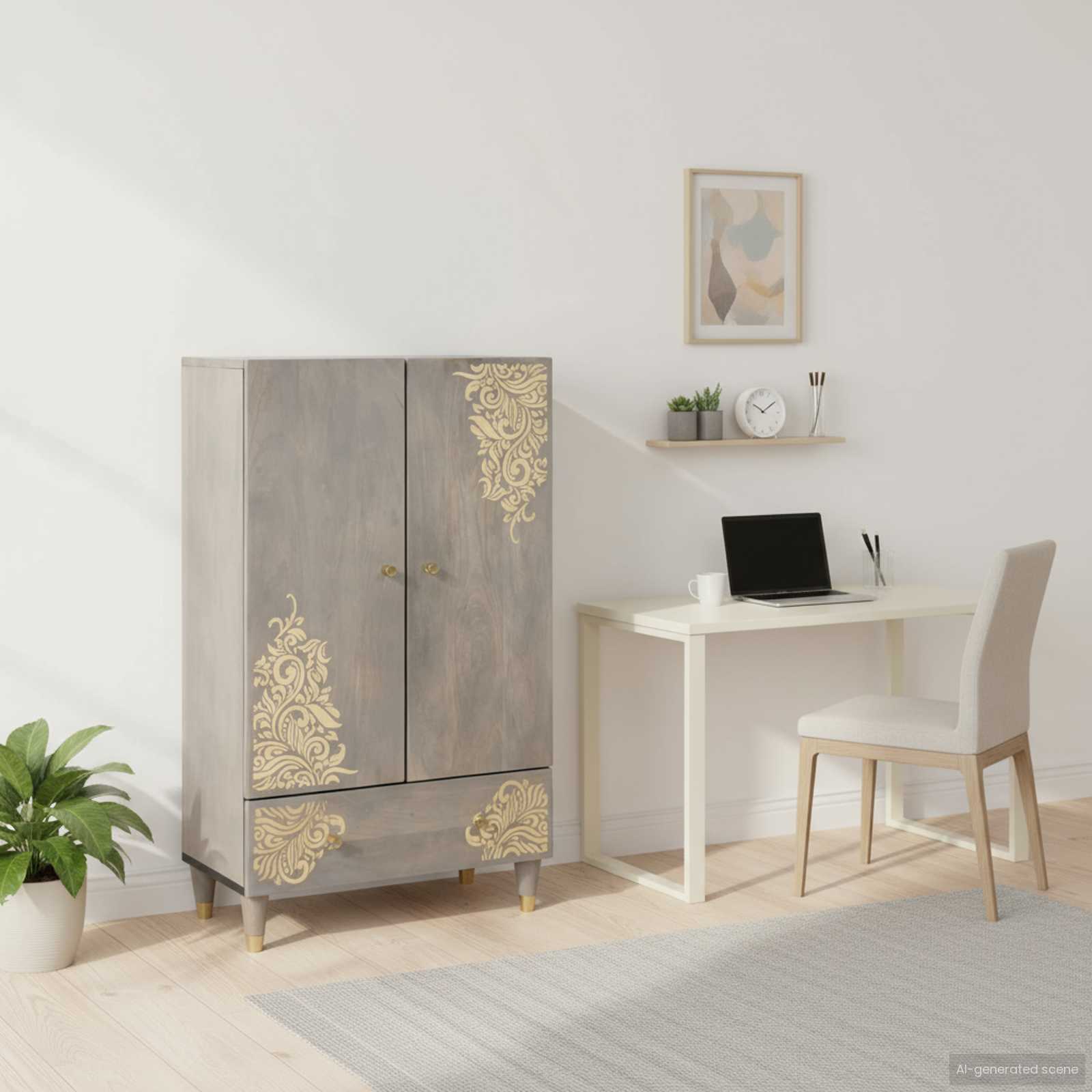 Kõrgushein Hall ja kuldne 60 x 33 x 100 cm Tugev mango puu