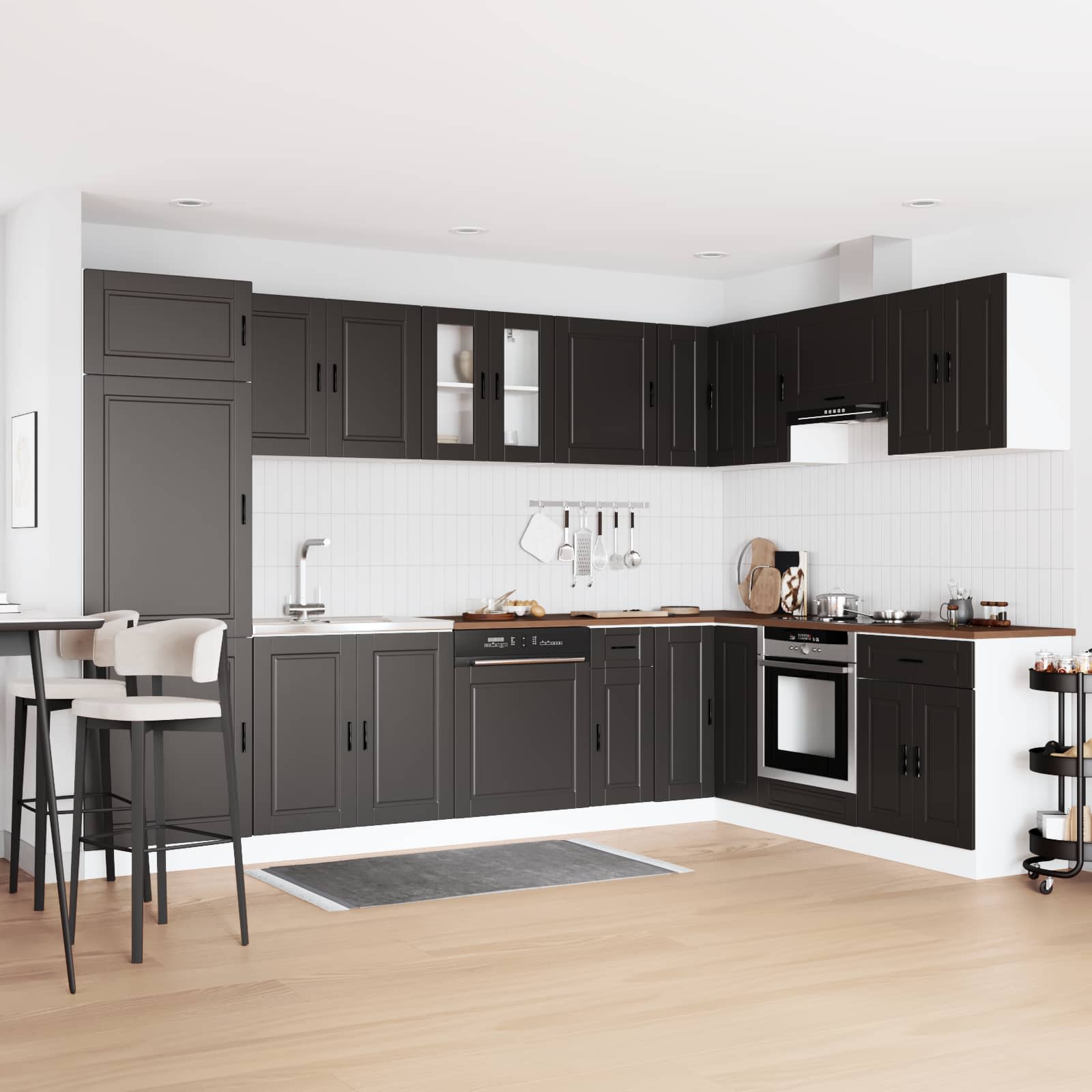 Valamu aluskapp Porto 2 tk Must 80 x 46 x 81,5 cm Tehispuit