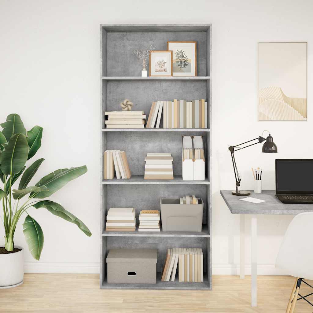 Raamatukapp Betoonhall 80x30x189 cm Engineered Wood