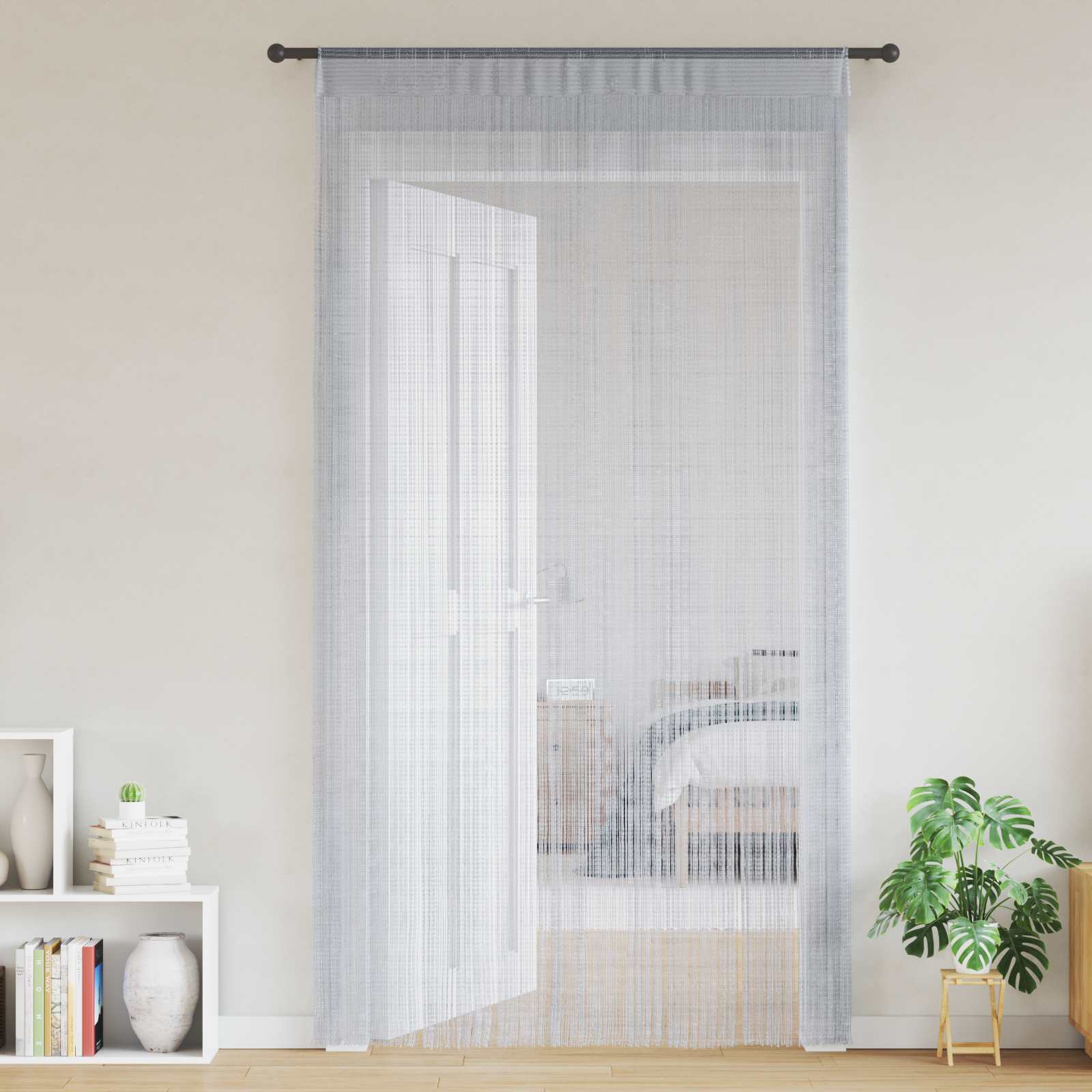 Nöörkardinad 2 tk, helehall, 140x250 cm