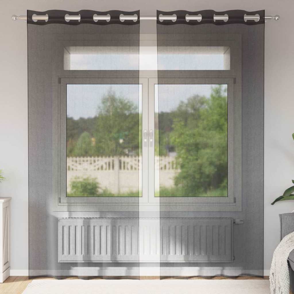 Voile kardinad rõngastega 2 tk must 140x245 cm
