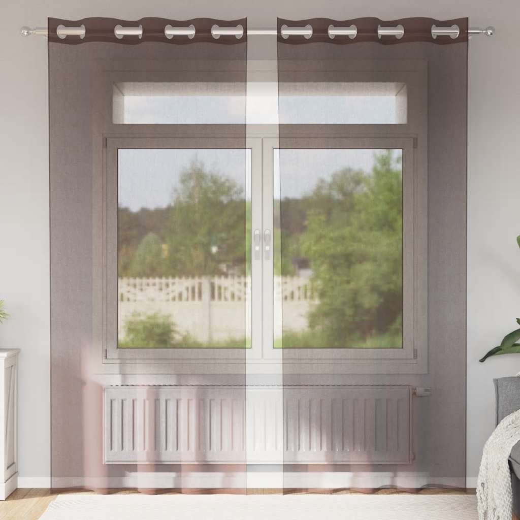 Voile kardinad rõngastega 2 tk Pruun 140x225 cm
