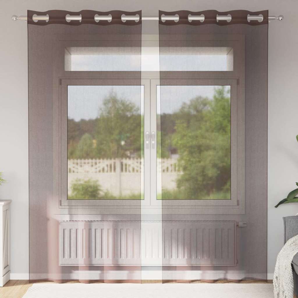 Voile kardinad rõngastega 2 tk Pruun 140x245 cm