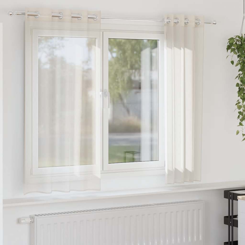 Voile kardinad rõngastega 2 tk Kreem 140x175 cm