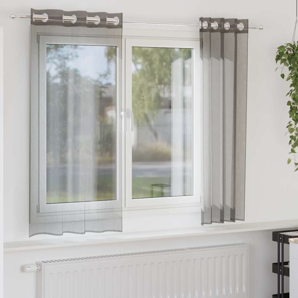 Rõngastihendiga kardinad 2 tk Tumehall 140x175 cm